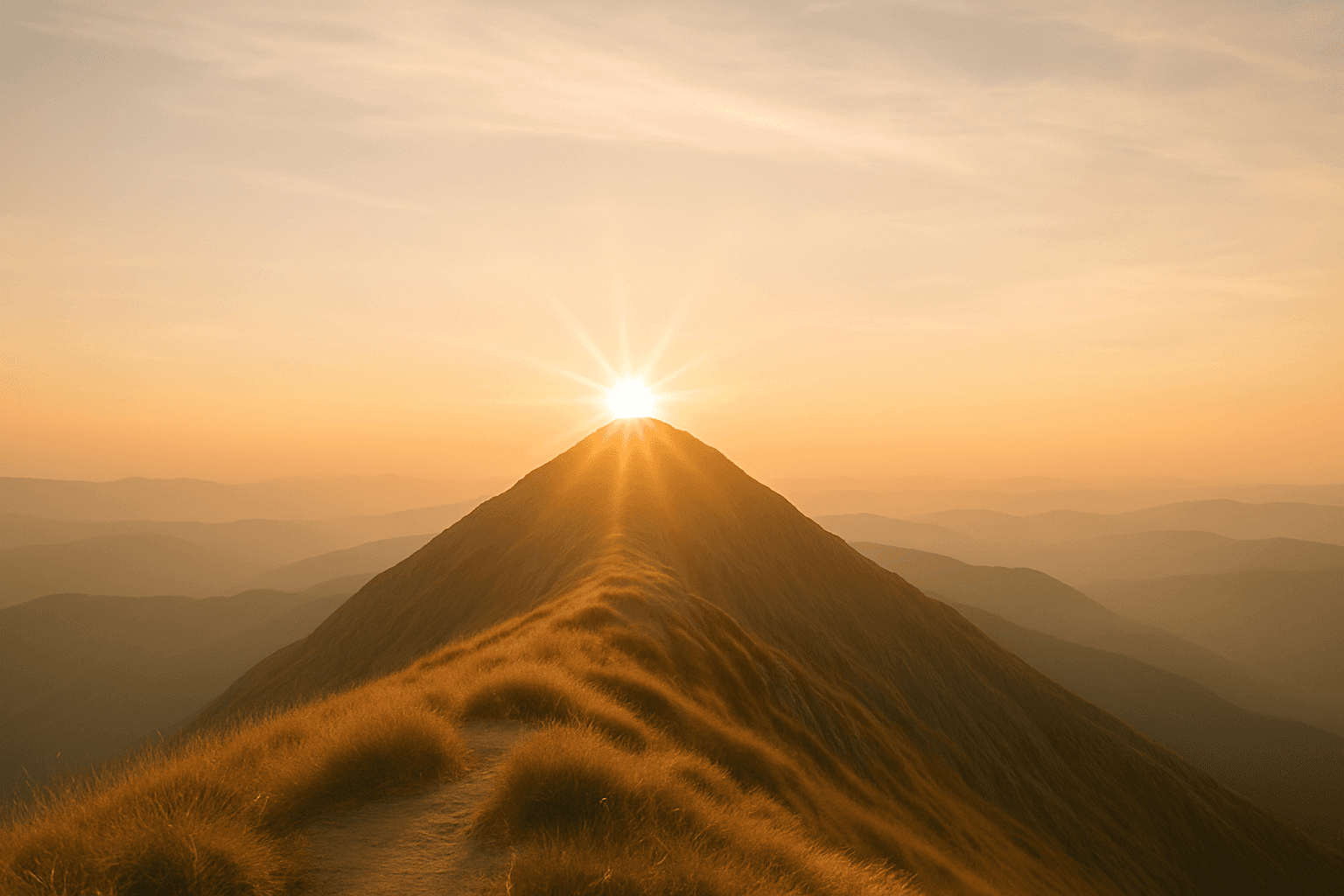 A sunlit mountain peak rising above the clouds
